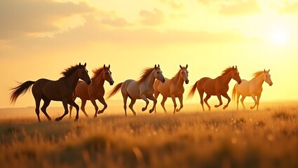 Horses running wild free at sunset equine photography stock photo beautiful horses golden hour light animal