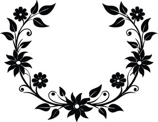 Floral Border Design Silhouette, Decorative Floral Border Vector