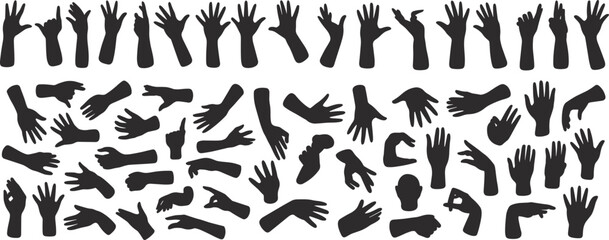 Silhouette Collection of Diverse Hand Gestures and Poses for Creative Design, Illustration, Symbolic Communication, and Graphic Art Projects