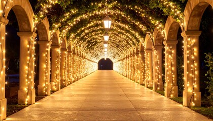 Obraz premium Illuminated archway walkway at night