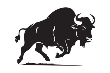 Powerful silhouette of a charging bison