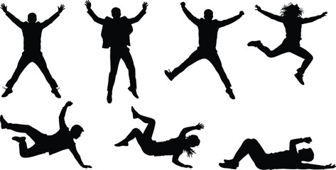 Vector silhouettes of people dancing and playing sports in a set collection