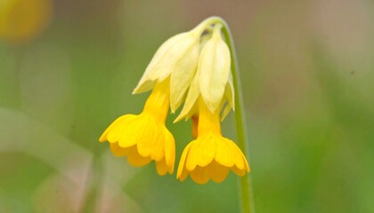Delicate Cowslips: A Close-Up of Vibrant Yellow Flowers in Natural Light