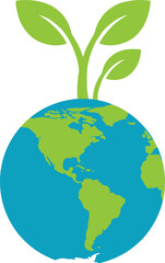 Eco-friendly Earth with green leaves, planet protection concept, cad drawing flat vector illustration, sustainability, nature, environment, conservation, energy