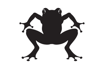 Black silhouette of a frog in a crouching position