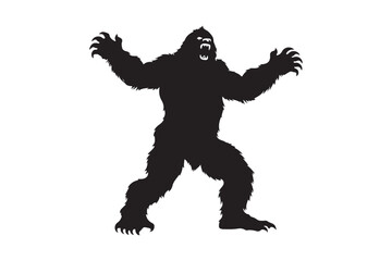 Fierce silhouette of a bigfoot creature with raised arms