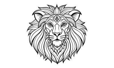 West African Lion vector t shirt design silhouette and detailed line art, high-quality illustration, perfect for adult coloring books, stress relief, relaxation, and printable art therapy.