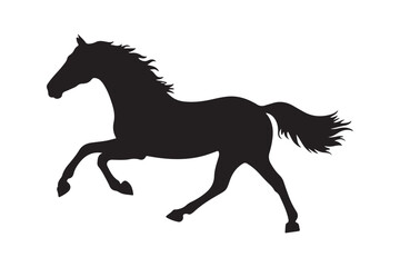Silhouette of a majestic horse in motion against a white background