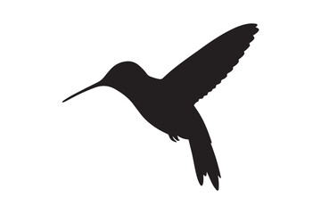 Silhouette of a hummingbird in flight against a white background