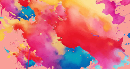 Vibrant abstract watercolor splash background with pink yellow and blue hues