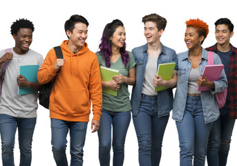 Obraz premium Joyful Diverse Students Walking Together, Sharing Laughter and Learning Experiences on Their Academic Journey