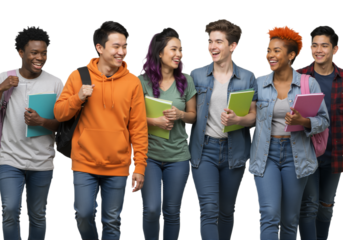 Joyful Diverse Students Walking Together, Sharing Laughter and Learning Experiences on Their Academic Journey