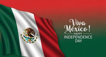 Mexican independence day celebration design with waving flag and viva méxico text