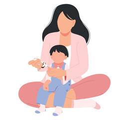 A mother is measuring her son's blood glucose level.