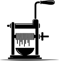 Hand-drawn black silhouette of a rustic campfire cooking pot hanging from a tripod, vector illustration