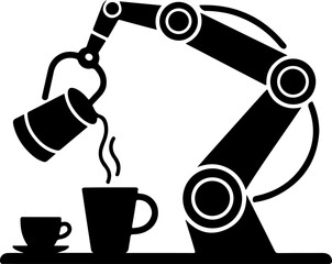 Traditional outdoor cooking setup with a hanging pot over a decorated stone pit, rendered as a striking black silhouette vector graphic on a clean white background
