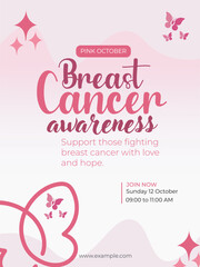 Pink October Breast Cancer Awareness Poster Design Template