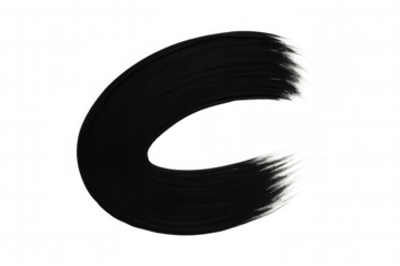 Black paint brush stroke curving like crescent moon, transparent background highlighting artistic painting technique