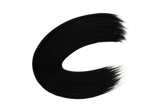 Black paint brush stroke curving like crescent moon, transparent background highlighting artistic painting technique