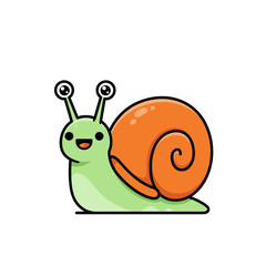 Cute Cartoon Snail with Orange Shell and Smiling Face