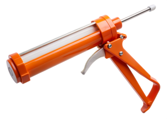 Orange Caulking Gun with White Cartridge and Metal Plunger on Transparent Background isolated on a transparent background