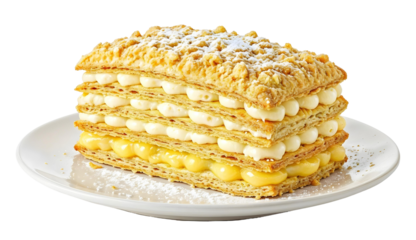 Napoleon pastry with cream , isolated on transparent background, png