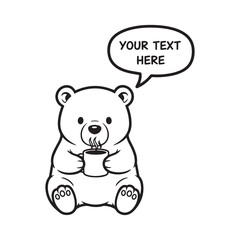 Fototapeta premium Cute Cartoon Bear Sitting and Drinking a Hot Beverage from a Mug