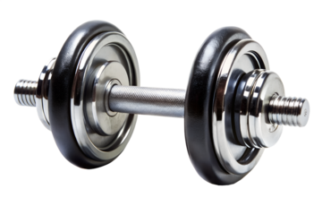 Chrome dumbbell weight for fitness exercise and bodybuilding isolated on transparent background for strength training