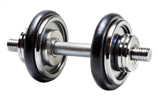 Chrome dumbbell weight for fitness exercise and bodybuilding isolated on transparent background for strength training