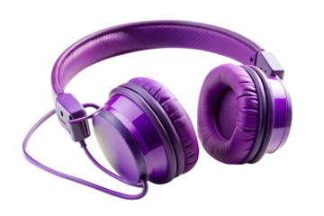 Purple headphone isolated on transparent background for listening to music and enjoying audio entertainment