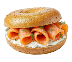 Bagel with salmon and cream cheese , isolated on transparent background, png