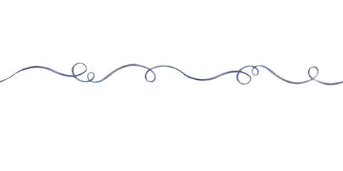 Watercolor illustration of a curved thread reminiscent of a Christmas garland or ribbon. Seamless border on a white background is suitable for holiday-themed designs, wrapping paper or greeting cards