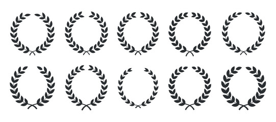 Laurel Wreath Vector Collection Award and Victory Symbol Decorative Element Design Set Isolated on White
