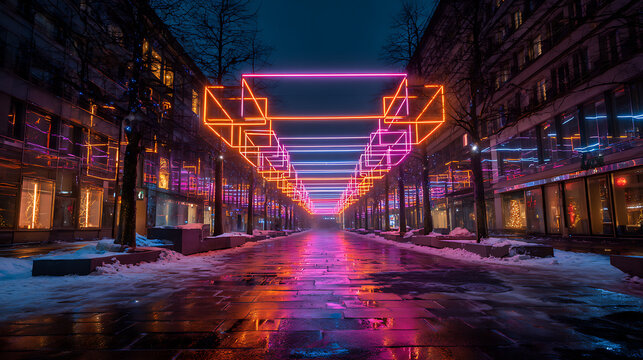 Neon lights city street winter nightscape urban exploration cityscape photography travel destination 100