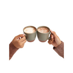Two Hands Toasting with Cups of Warm Drinks, Cozy Autumn Vibes