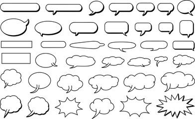 Speech bubble set, comic and manga talk balloons, thought cloud, outline doodle frame, cartoon text box vector illustration