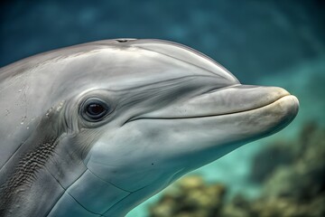 Fototapeta premium An Intimate Close Up Portrait of a Dolphin’s Head and Eye