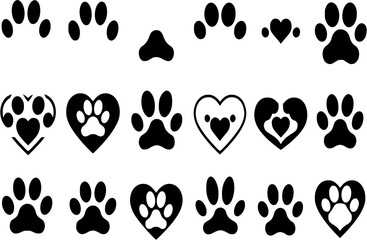 Fototapeta premium Heart paw icon vector set. Dog paw illustration sign collection. love dog symbol. 