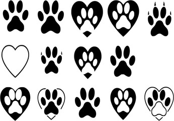 Heart paw icon vector set. Dog paw illustration sign collection. love dog symbol.
