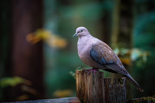 Resting mourning dove perched peacefully on a wooden fence post