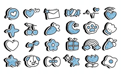 love symbols, letters, flowers, and creative decorations. Hand drawn illustration