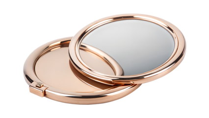 Elegant rose gold compact mirror isolated on transparent background, perfect for makeup touchups and onthego beauty needs