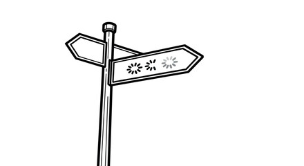 Fototapeta premium Minimalist street sign with directional arrows in black and white outline style