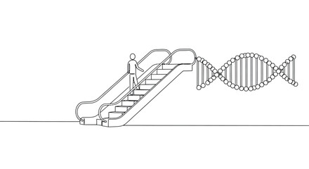 Modern escalator and dna strand line art concept for scientific innovation