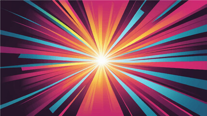 Colorful abstract background with glowing rays and rainbow burst