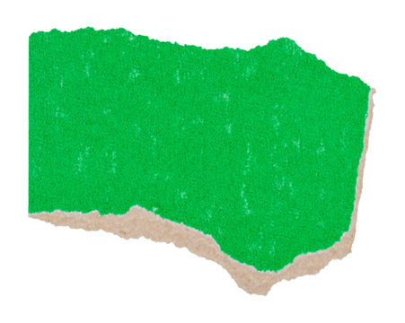 Green torn abstract shape piece of cardboard, isolated blank scrap element