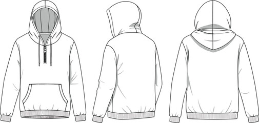 Half-Zip Hoodie Sweatshirt   Vector Fashion Flat for Tech Pack © Best_Design