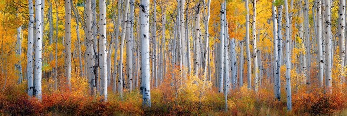 Majestic Aspen Trees Amidst Vibrant Autumn Colors in Utah's Uinta Wasatch Cache National Forest