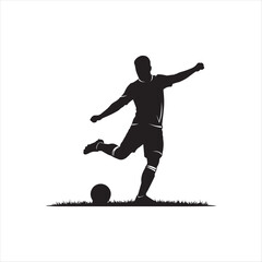 Dynamic Soccer Player Silhouette Kicking Ball on Grassy Field A Powerful and Energetic Sports Illustration