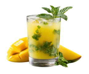 Refreshing mango mint cocktail for summer gatherings and parties on a transparent background, cut out